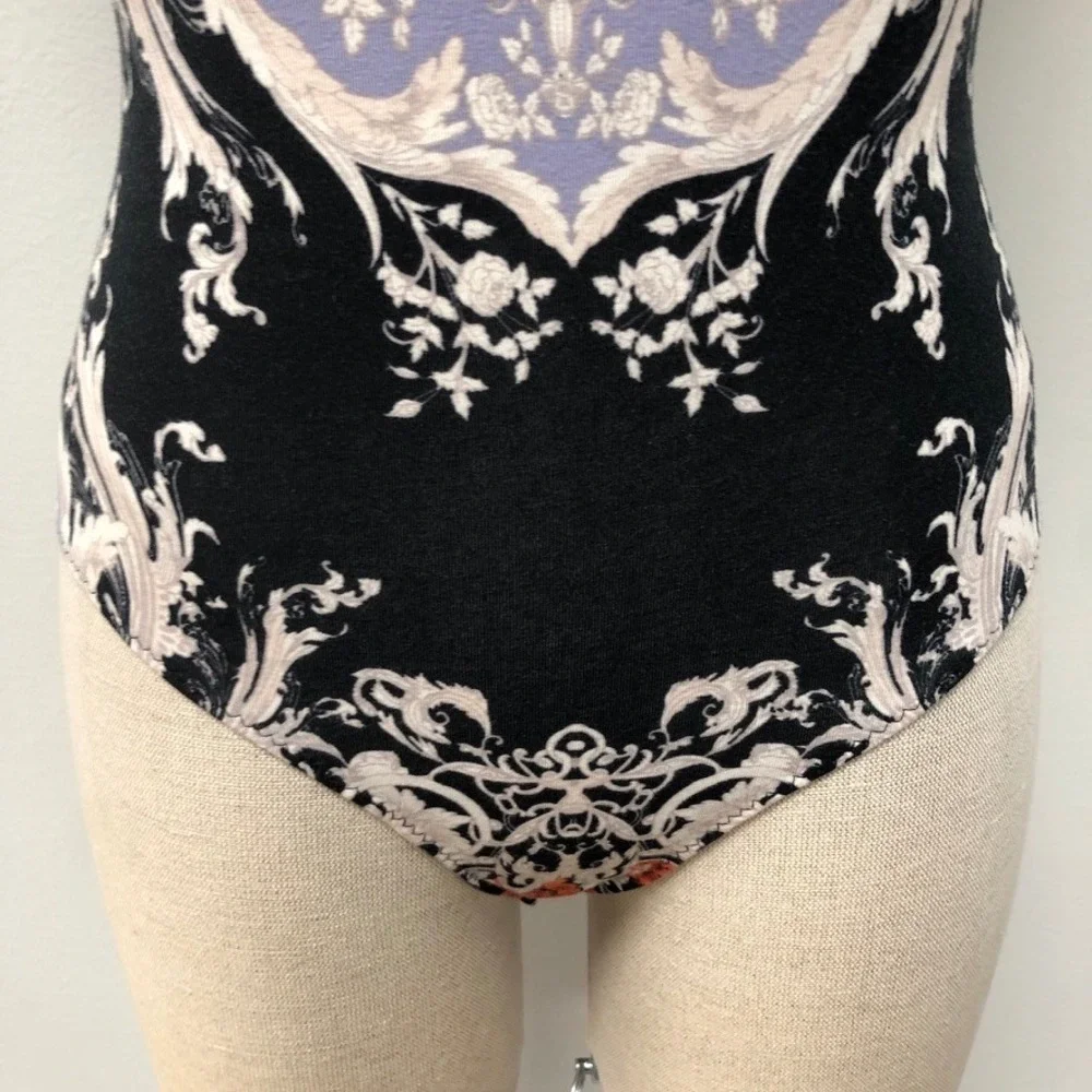 Free People Bodysuit Womens Large Multi Floral Keyhole Snap Crotch Thong